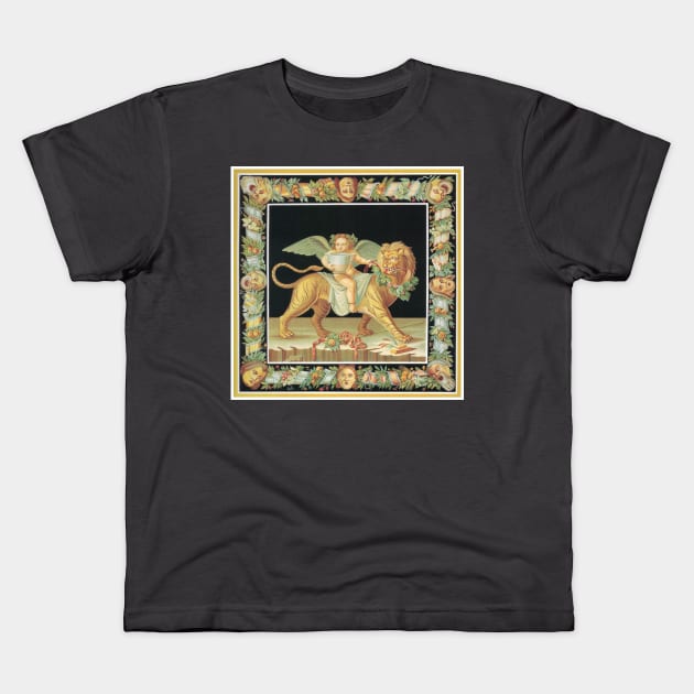 Eros riding a lion Kids T-Shirt by Mosaicblues